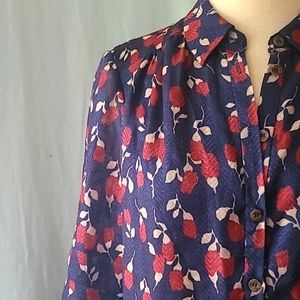 TheKorner button-up dress szS NWT blue with red flowers with pockets